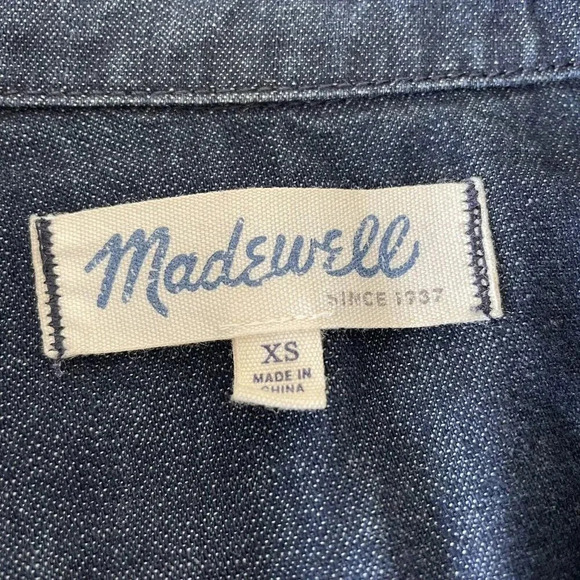 Madewell Womens XS Indigo Blue Dark Wash Denim Chambray Tunic Shirt Classic - Picture 3 of 9